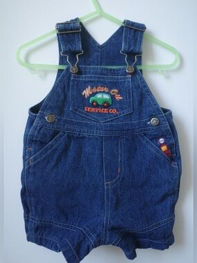 Vintage Baby Headquarters 100% cotton overall with embroidered cars size 3/6M
